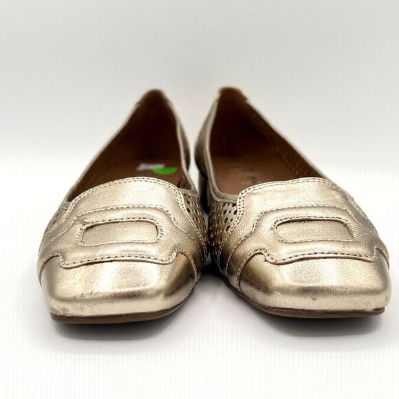 French Soles FSNY Leather Flats Champagne Metallic Laser Cut Square Toe 8-8.5/39 - Picture 4 of 11